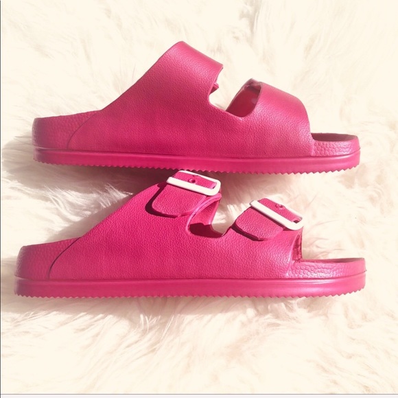 NEW Anna Neon/bright fuchsia two strap sandals - Picture 5 of 7